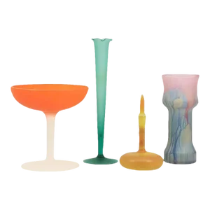 Set of Four Mid-Century Soft Tone Frosted Glass Vases