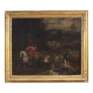 Italian Artist, Deer Hunting Scene, 1770, Oil on Canvas, Framed For Sale