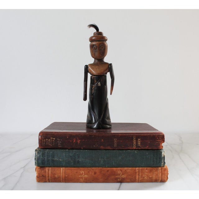 Figurative Vintage African Folk Art Sculpture or Doll Carved From Wood and Dark Horn For Sale - Image 3 of 14