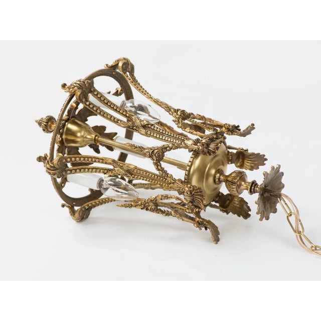 Metal 1950s Spanish Brass 3 Light Chandelier For Sale - Image 7 of 10