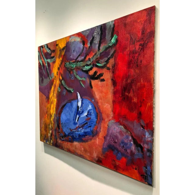 Desert Moon, Abstract and Colorful, Oil Painting on Canvas, Red Warm Background, 2012 For Sale - Image 6 of 8