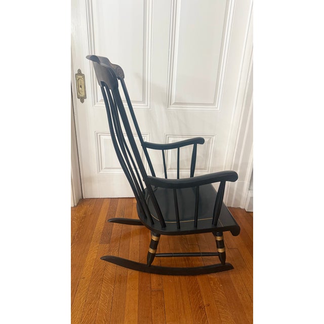 Nichols & Stone 1980s Nichols & Stone Hand-Painted Windsor Rocking Chair, Black & Gold Stencil, Gardner Massachusetts For Sale - Image 4 of 13