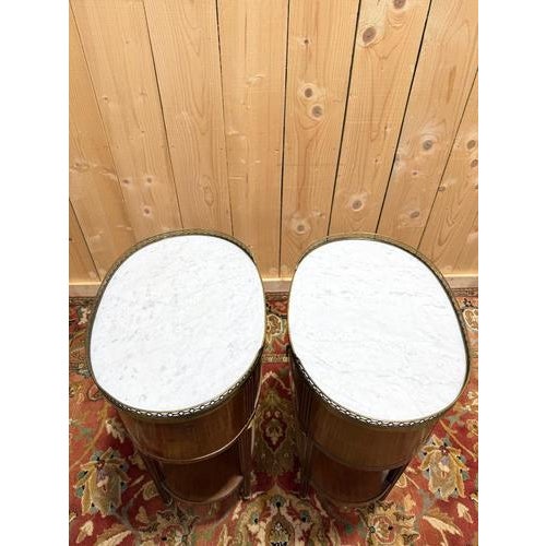 Wood Louis XVI Style Oval Bedside Tables, Set of 2 For Sale - Image 7 of 8