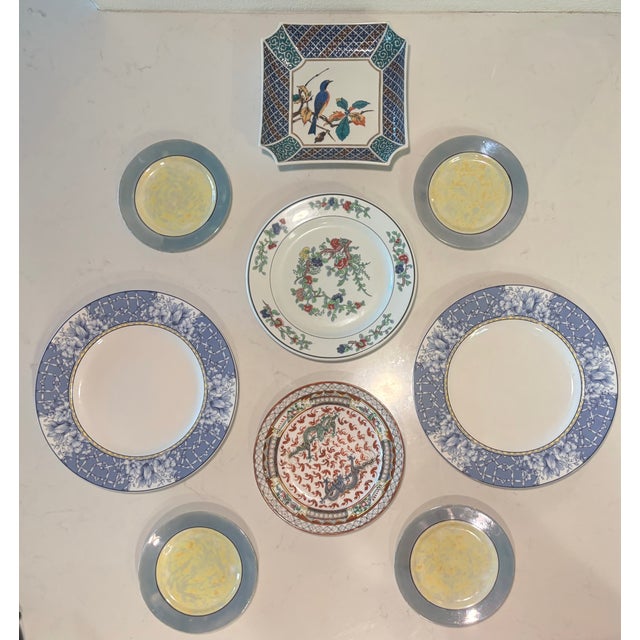 Sky Blue Sky Blue and Yellow Chinoiserie Wall Plate Curation-Set of 9 For Sale - Image 8 of 8