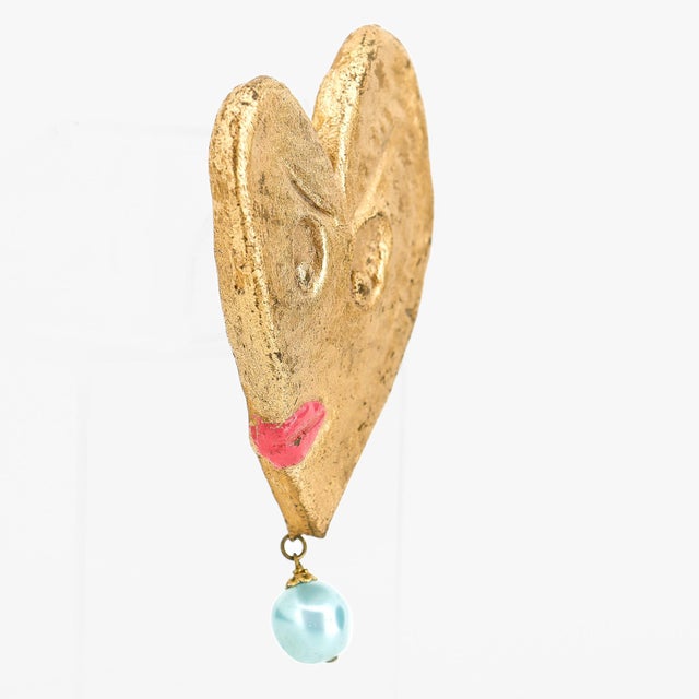 Metal Vintage Handmade BillyBoy* Gold Heart With Face Brooch, 1985 For Sale - Image 7 of 14