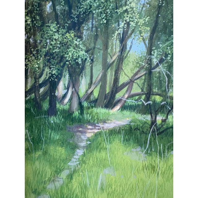 Lovely sunny setting: paint on hand-torn cotton paper with great light and movement. Smooth to the touch. Signed on recto...