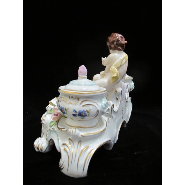 Sitzendorf Porcelain Cherub Putti Figural Inkwell Centerpiece Figurine & Inserts For Sale - Image 13 of 13