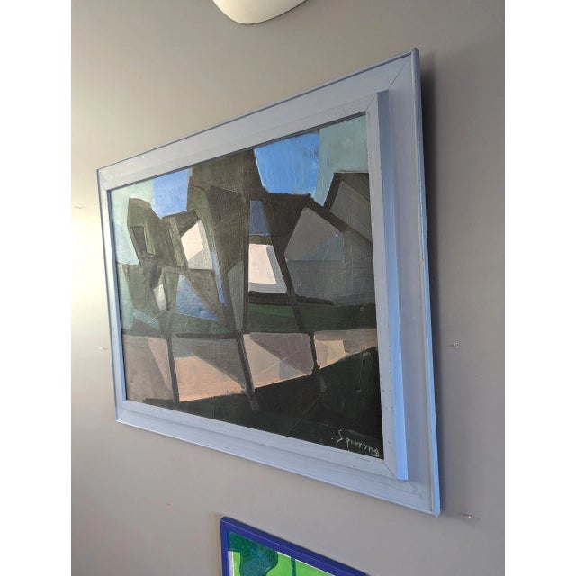 1958 Mid-Century Modern 'Geometric Pathway' Vintage Original Abstract Landscape, Framed For Sale - Image 6 of 12