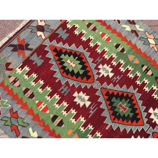 Green Vintage Turkish Kilim Rug, 58" X 41" For Sale - Image 8 of 11