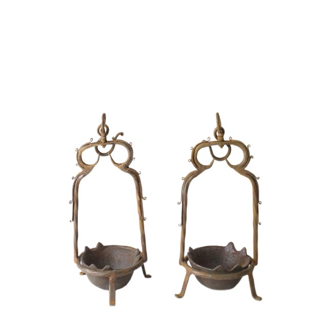 This pair of iron cast vintage oil burner is in its original condition as they were found. It can be used as candle...