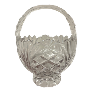 Vintage Heavy Cut Crystal Basket With Handle Ornate Candy Flower Dish.