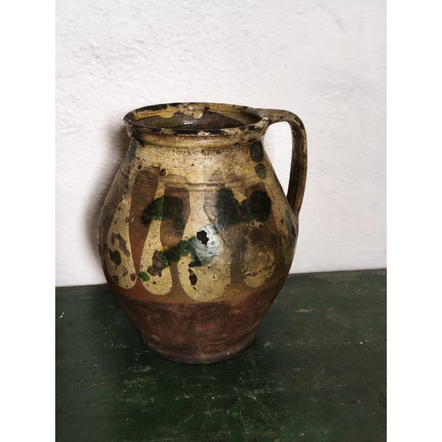 Rustic Jug in Yellow-Green Glazed Terracotta, Southern Italy, 1890s For Sale - Image 4 of 7