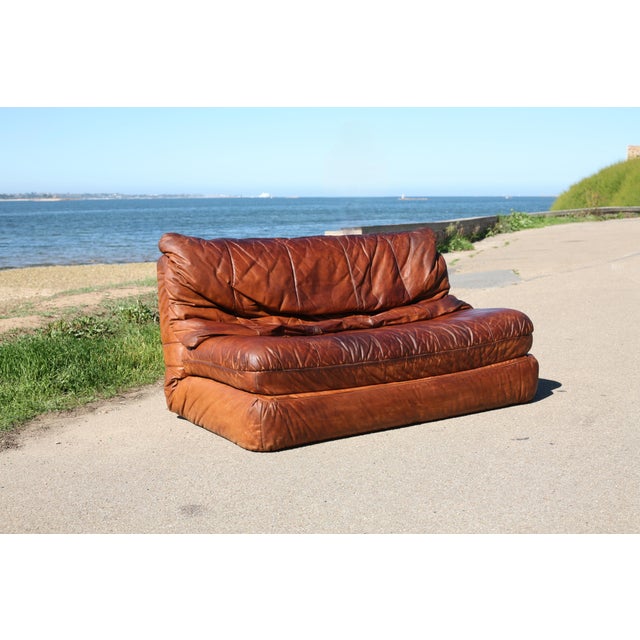 Vintage Convertible Leather Sofa, 1970s For Sale - Image 3 of 18