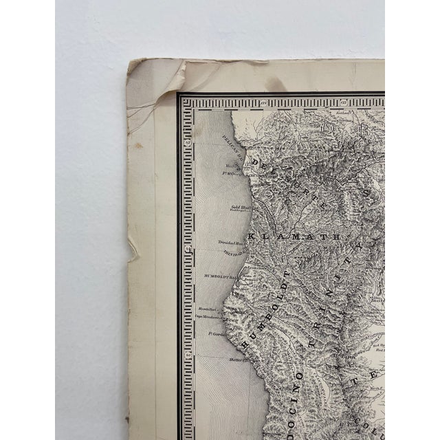 White 1970s Britton & Reys Map of the State of California Print, After George H. Goddard Survey, Detailed Topographical Map Reprint For Sale - Image 8 of 8