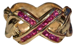 The Arborcrest: Ladies 14K Gold Crossover Wide Band set with Rubies