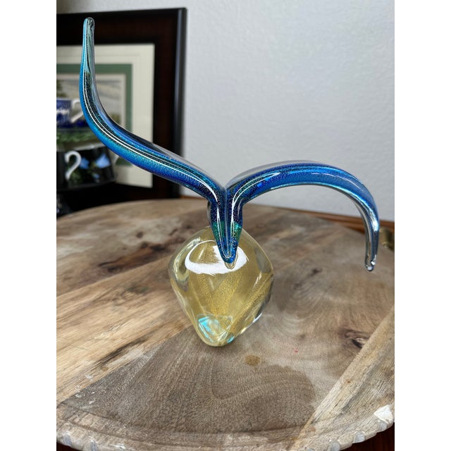 Glass Murano Bird Art Glass Sculpture With Blue & Gold Aventurine by Sandro Frattini, 21/70 For Sale - Image 7 of 11