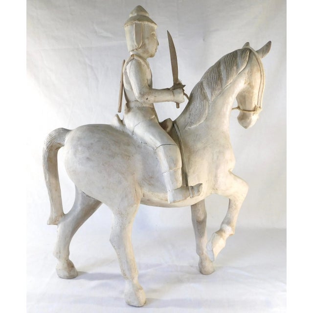 1980s Large Vintage Japanese Man on Horse Figural Wooden Sculpture Statue For Sale - Image 5 of 7