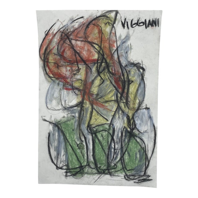 Late 20th Century Charcoal Abstract Drawing Signed Viggiani For Sale