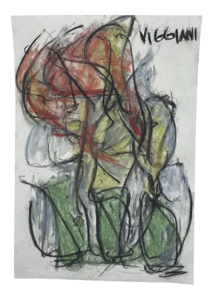 Late 20th Century Charcoal Abstract Drawing Signed Viggiani
