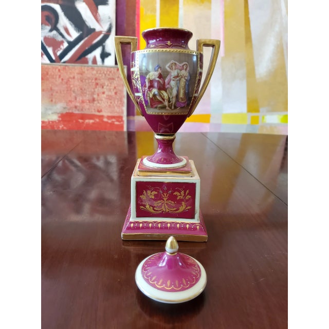 Late 19th Century Antique Gold Jeweled Royal Vienna Porcelain Urn Allegorical For Sale - Image 5 of 6