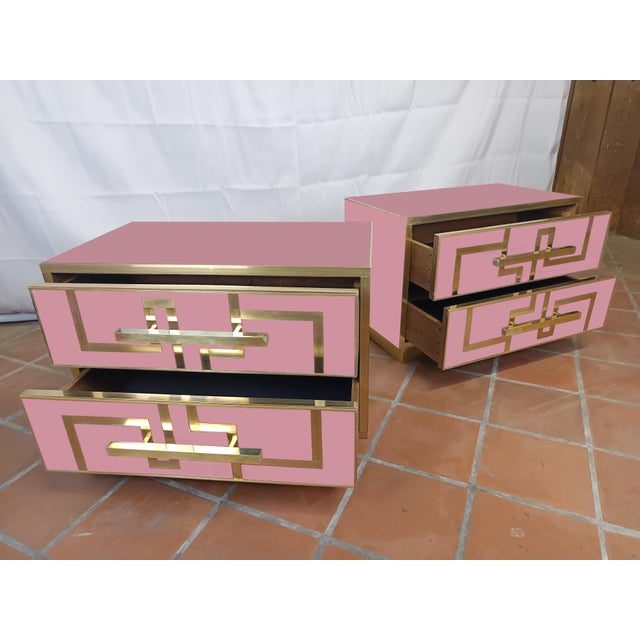 Contemporary Pink Bedside Tables in Birch Wood and Brass from Justfurnituress SRL, Set of 2 For Sale - Image 3 of 6