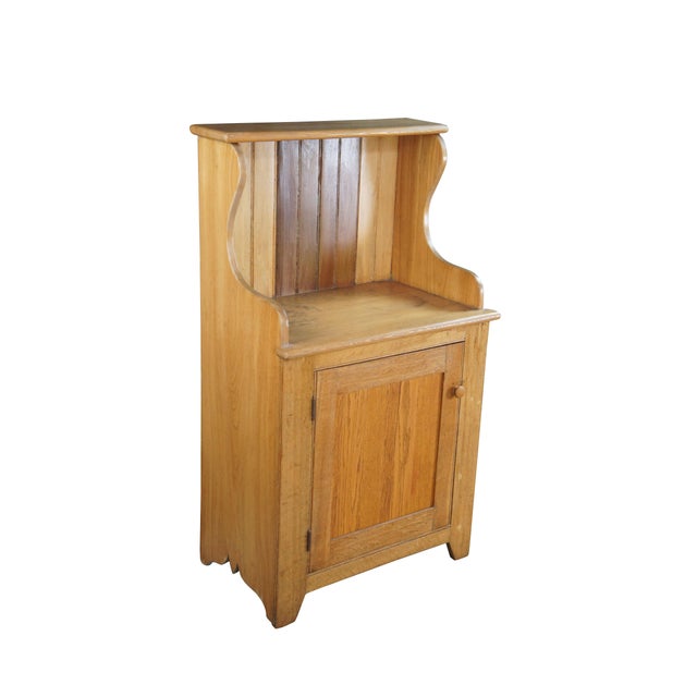 Antique oak dry sink cabinet / commode / stand featuring a two tier serpentine design with large cabinet and workspace...