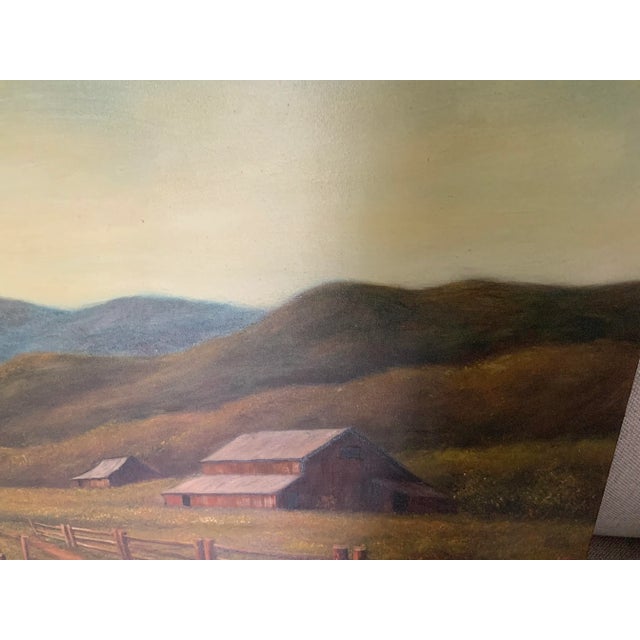 1980s "The Farm" Rustic Landscape Oil Painting on Canvas For Sale - Image 4 of 12