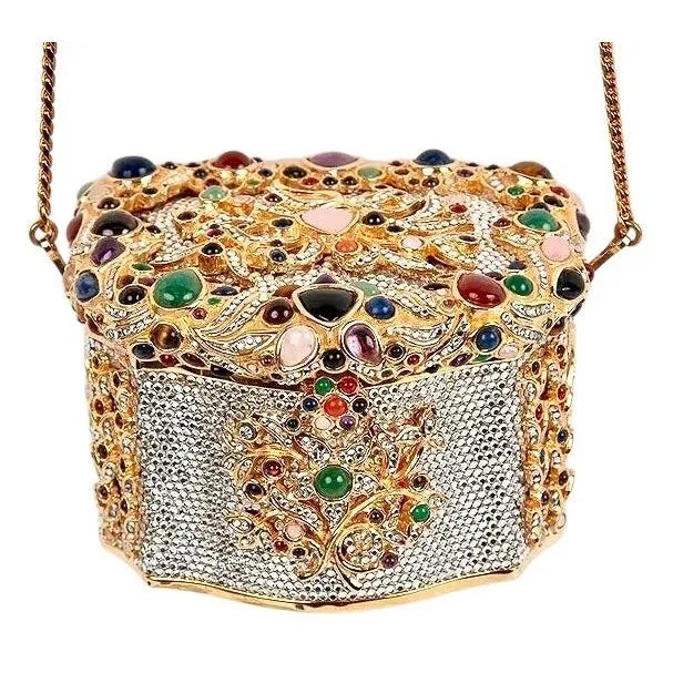 80s Judith Leiber Snuff Box Gemme Russe Cristallo Gemstones Crystal Minaudière Evening Bag Vintage For Sale - Image 14 of 15