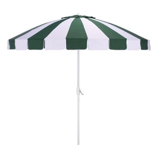 Buti 9 Ft Crank Umbrella, Green Cabana Stripe/White Pole For Sale