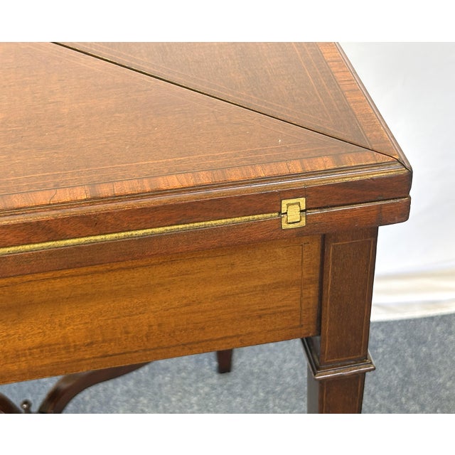 1930's Hand Made Mahogany Folding Handkerchief Game Table With Felt Top For Sale - Image 16 of 18