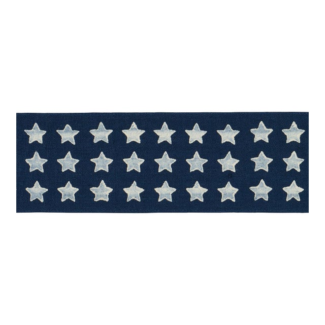 Schumacher Astra Block Print Tape Trim in Navy For Sale
