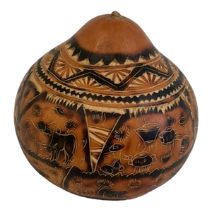 Mid 20th Century Hand-Carved Decorative Gourd With Tribal Motifs