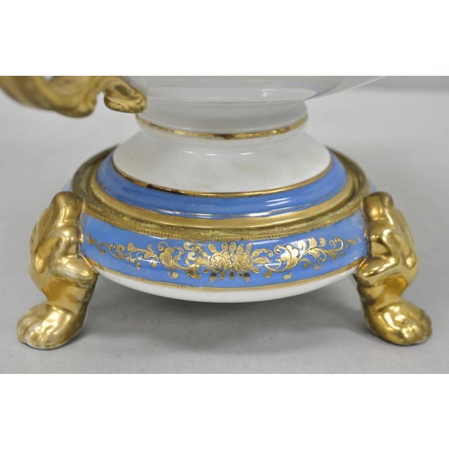 Ceramic Early 20th Century Nippon Hand Painted Porcelain Blue Centerpiece Compote Bowl W/ Cottage & Geese For Sale - Image 7 of 18