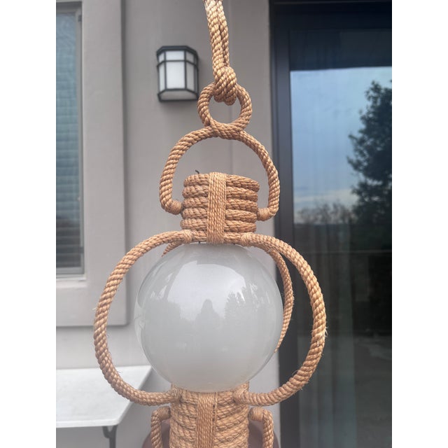 Mid-Century Rope Sphere Chandelier Adrien Audoux & Frida Minet. Height with the attach 22.5 inches. Diameter 7.3 inches...