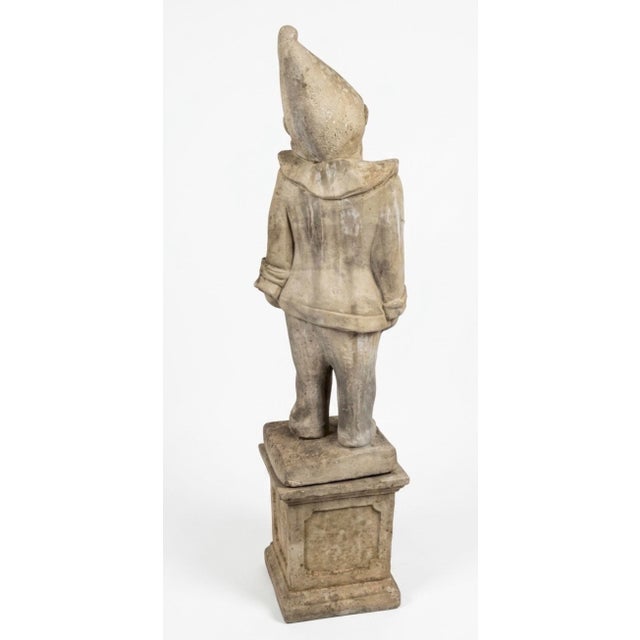 2000 - 2009 Vintage Cast Stone Pierrot Garden Statue on Pedestal For Sale - Image 5 of 12