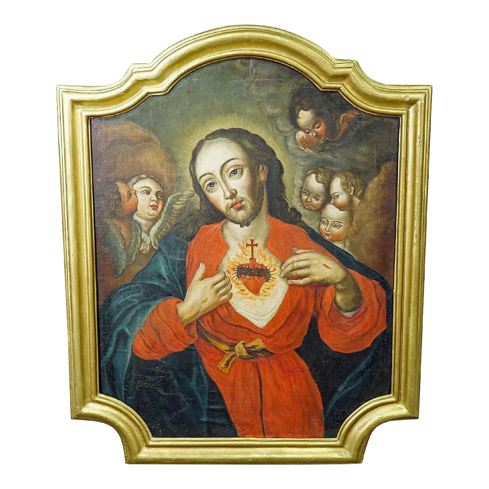 The Sacred Heart of Jesus, Oil Painting on Canvas 18th Century Chairish