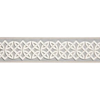 Sample, Scalamandre Celtic Embroidered Tape, Mineral Fabric For Sale