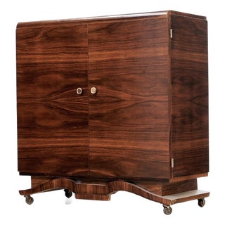 1950s English Walnut Liquor Cabinet Dry Bar For Sale