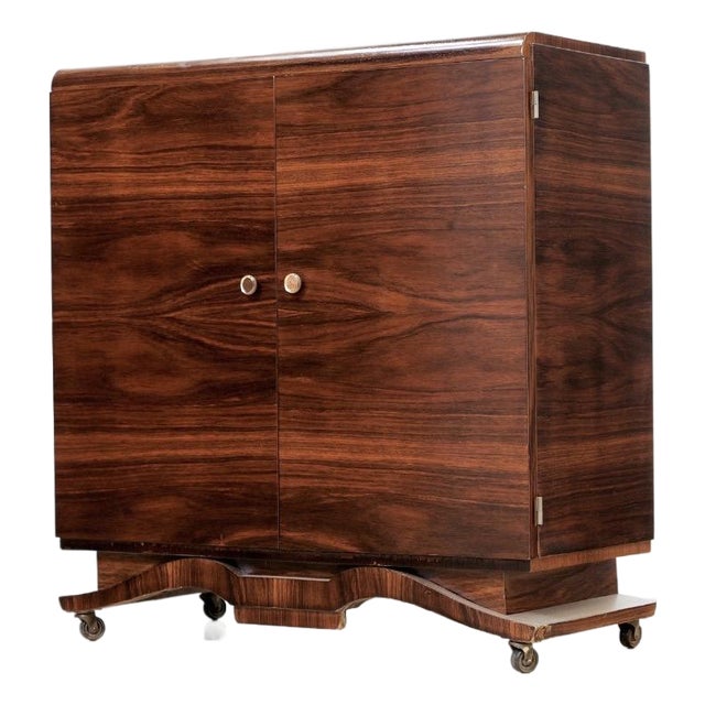 1950s English Walnut Liquor Cabinet Dry Bar For Sale
