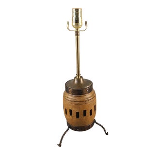 Antique Late 19th Century Wood Wagon Wheel Hub Wrought Iron Western Décor Table Lamp For Sale