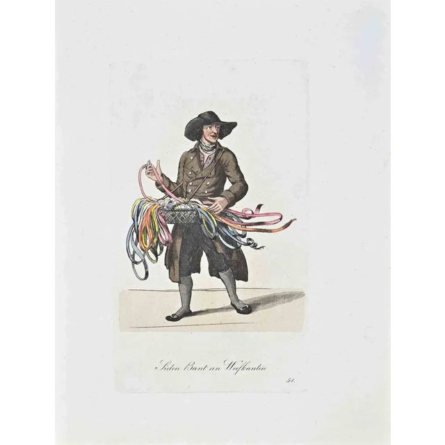 Hand-colored etching by Christoph Suhr in 1808. Belongs to the series "Der Ausruf in Hamburg dargestellt in einhundert und...