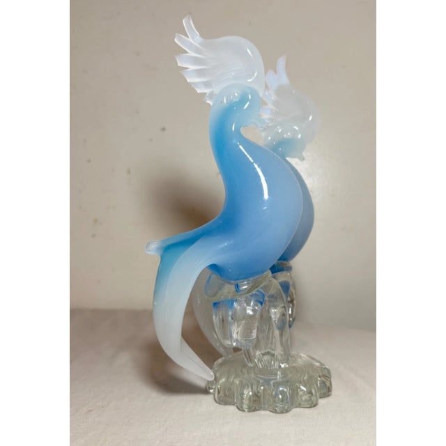 Vintage Hand Blown Italian Murano Opaline Glass Cockatoo Bird Sculptures Statue For Sale - Image 9 of 10