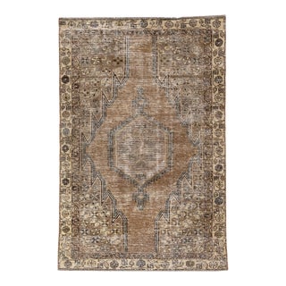Vintage Persian Distressed Handmade Tribal Brown Wool Rug For Sale