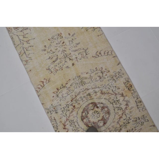 Vintage Hand-Knotted Turkish Runner, Detailed Cream and Yellow Anatolian Rug For Sale - Image 10 of 10