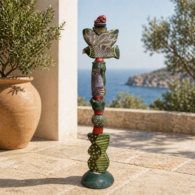 Marc Zimmerman "Live and Let Live" Glazed Ceramic Totem, 62 Inches Tall, Green and Red Glaze, Mixed Organic Forms, Contemporary Art West Coast For Sale In Monterey, CA - Image 6 of 7