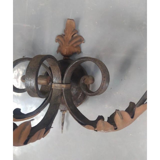 Brown Vintage Art Deco Wall Sconces in Wrought Iron, 1925, Set of 2 For Sale - Image 8 of 9