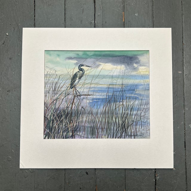 1970’s original impressionist heron at the beach watercolor painting. Signed. Painting itself measures 10.75x9 or 15x14...