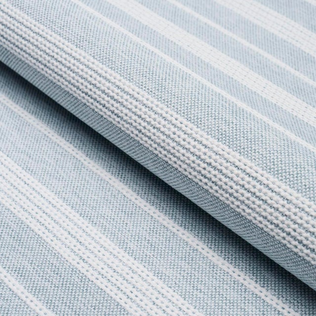 SAMPLE - Schumacher Serra Mesa Indoor/Outdoor Stripe Fabric In Chambray For Sale