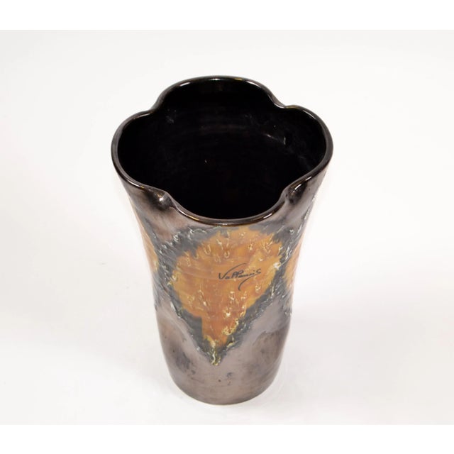 Vallauris Vallauris Glazed Ceramic Bronze, Black & Orange Vase Mid-Century Modern France For Sale - Image 4 of 13