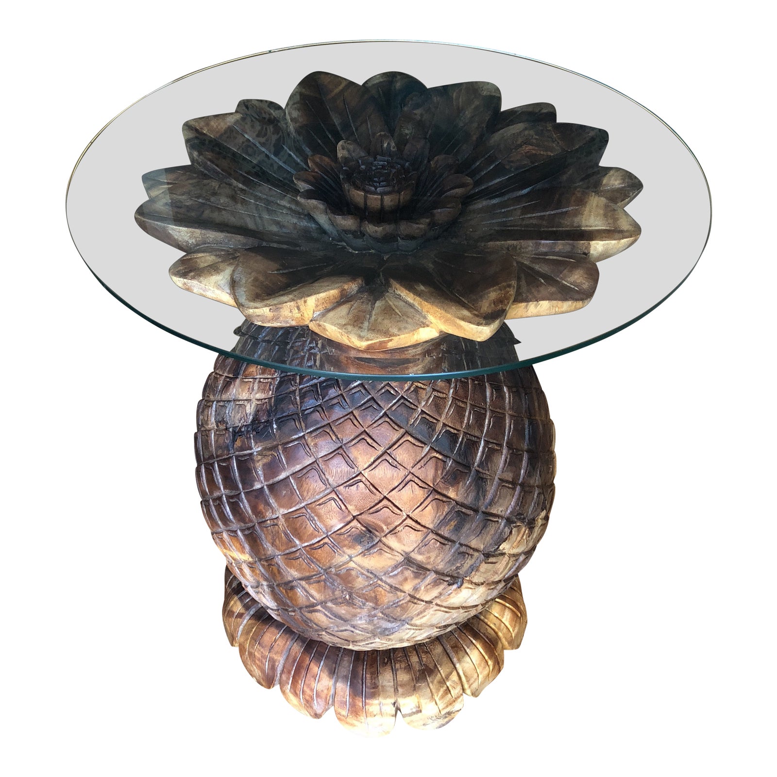 Wooden Pineapple Pedestal Accent Entry Coastal Table Chairish